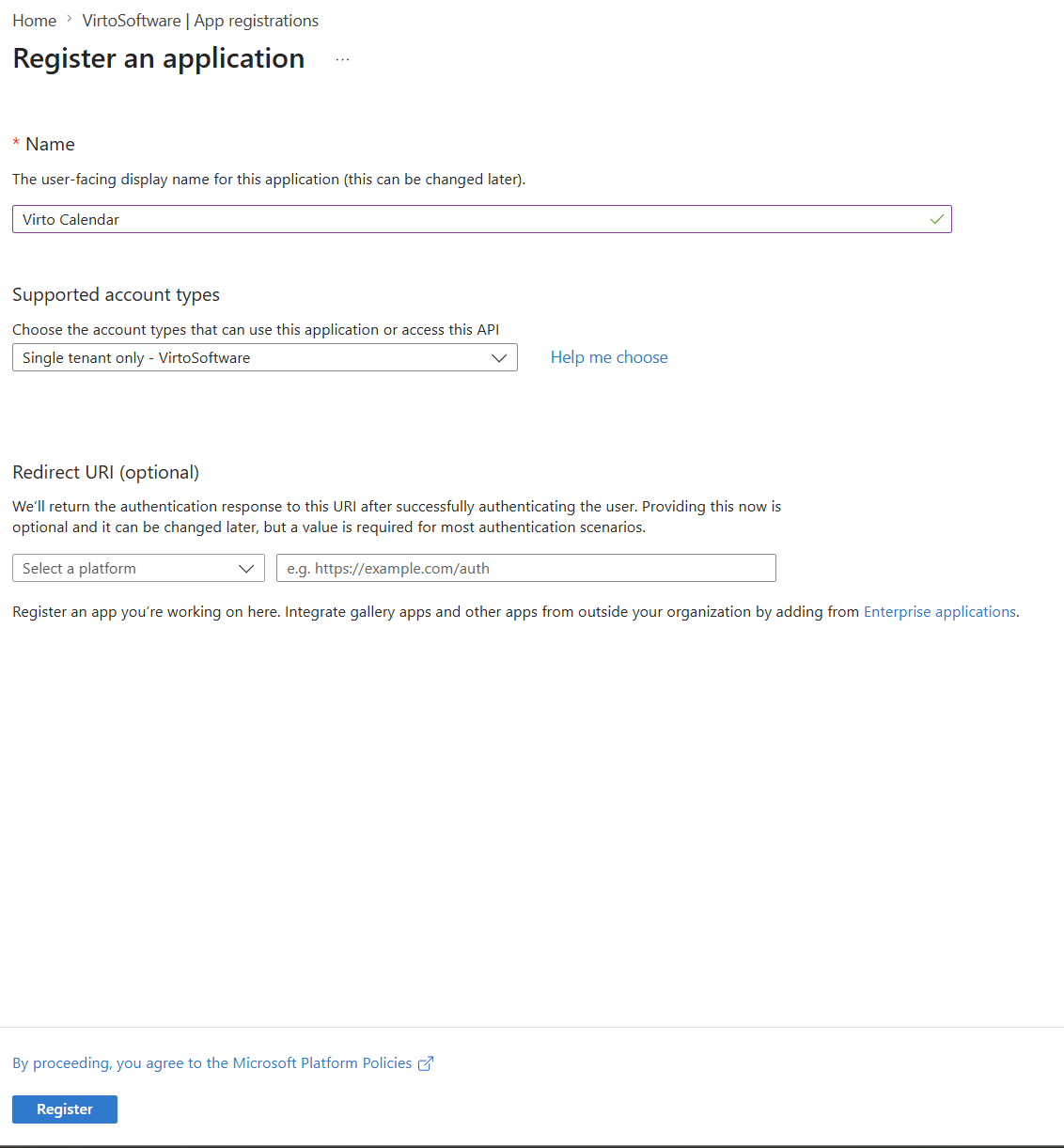 Registering a Single Tenant app in Azure AD