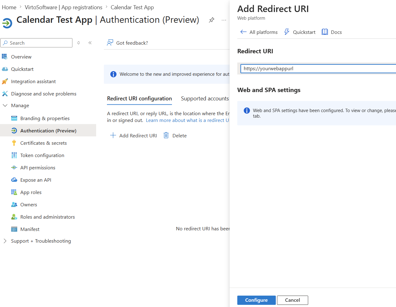 Adding a Redirect URL to the Azure app