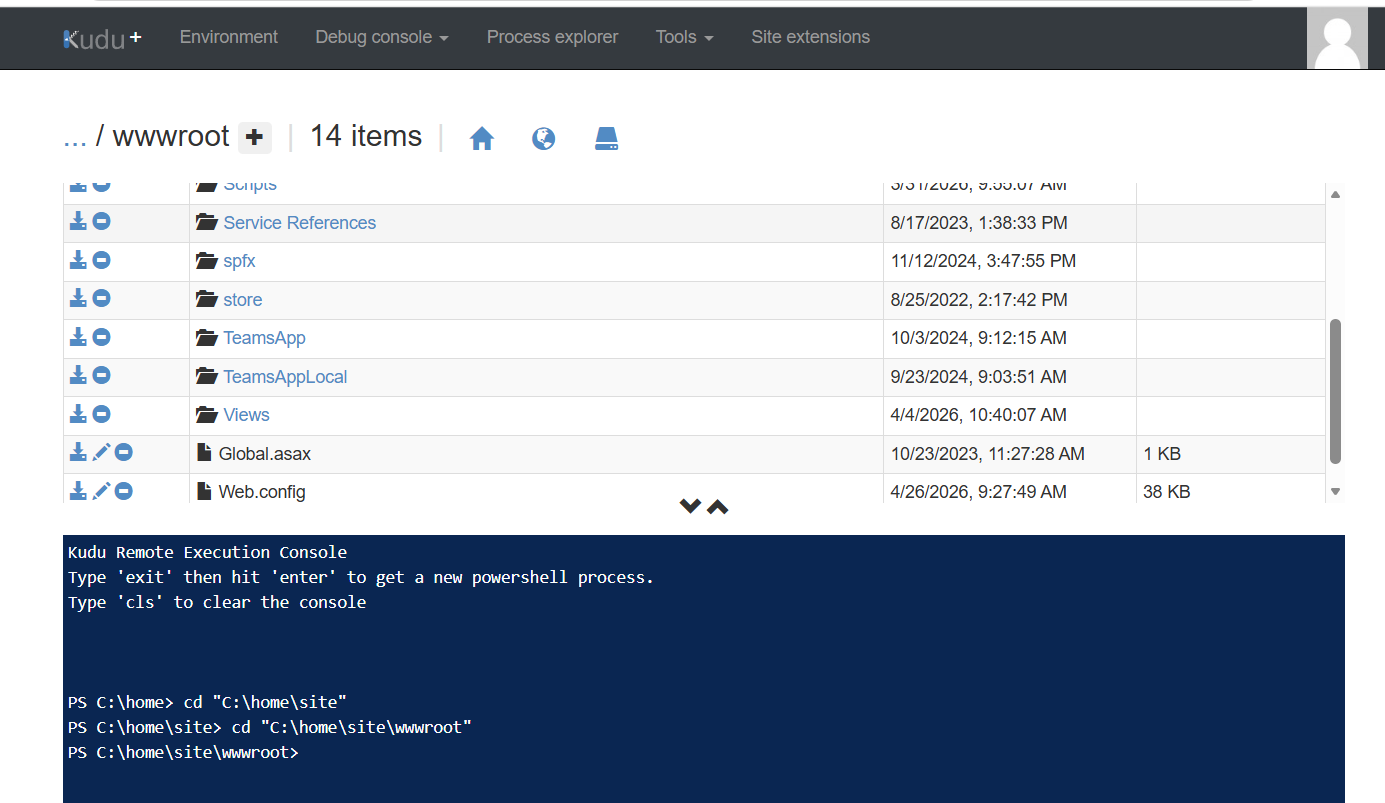 Editing web.config in the Kudu console