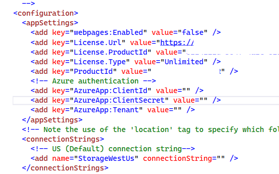 Inserting configuration values into web.config